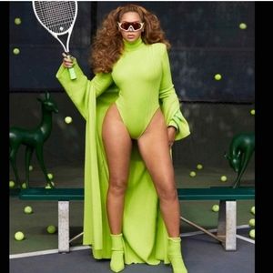 Adidas x Ivy Park Robe Cardigan Neon Green Ribbed Long